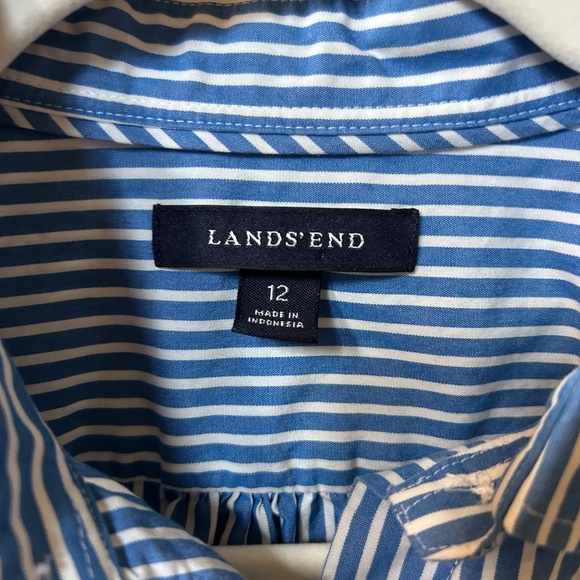 Lands End Long Sleeve Shirt Button Up Blue White‎ Stripe Women's 100% Cotton 12 - Picture 9 of 9